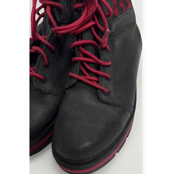 Timberland Womens Leather Boots Size 8.5 Black Plaid Red Laces Waterproof Zip - Picture 3 of 13